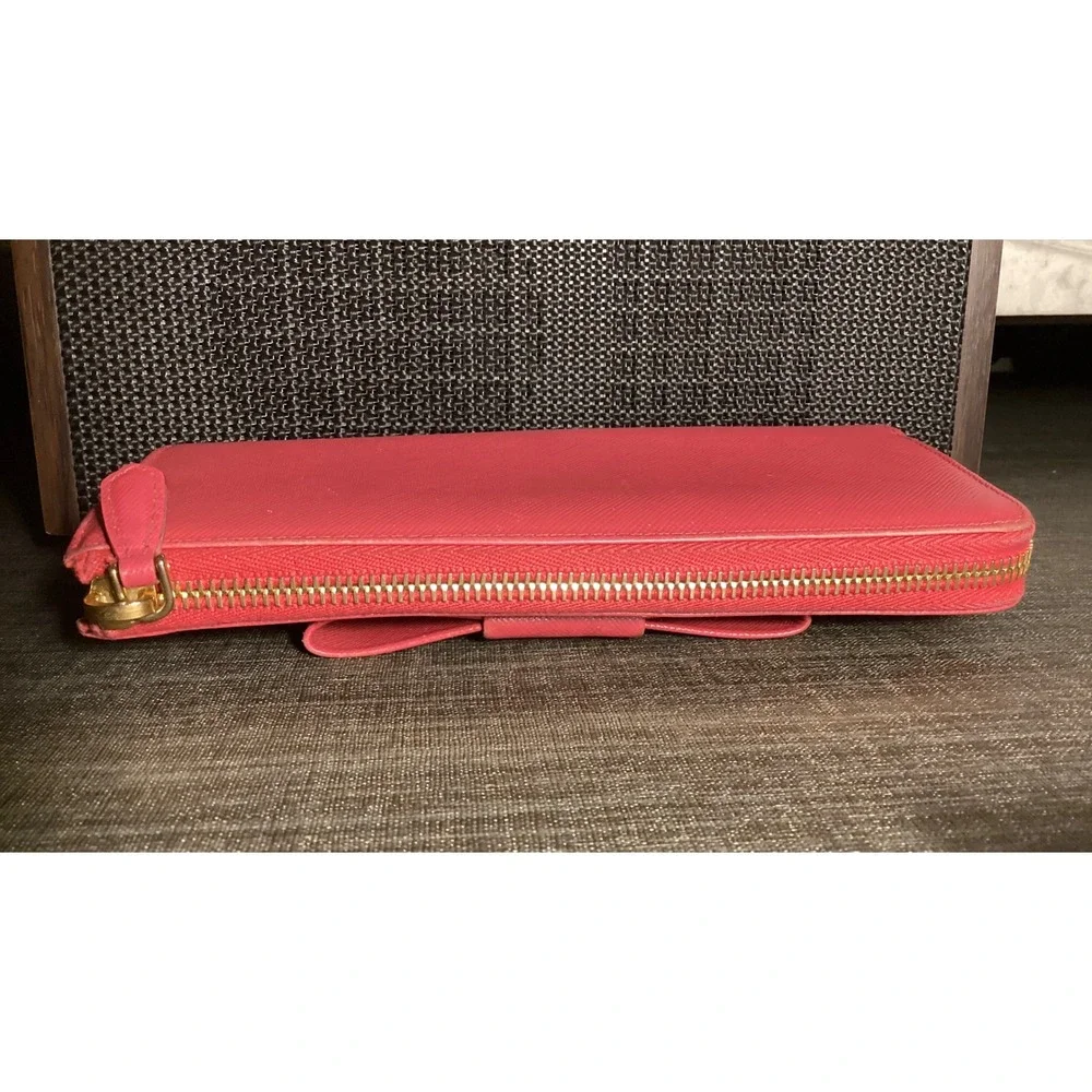 Prada Saffiano Leather Zip Around Wallet‎ Bow Accent Designer - Picture 6 of 13